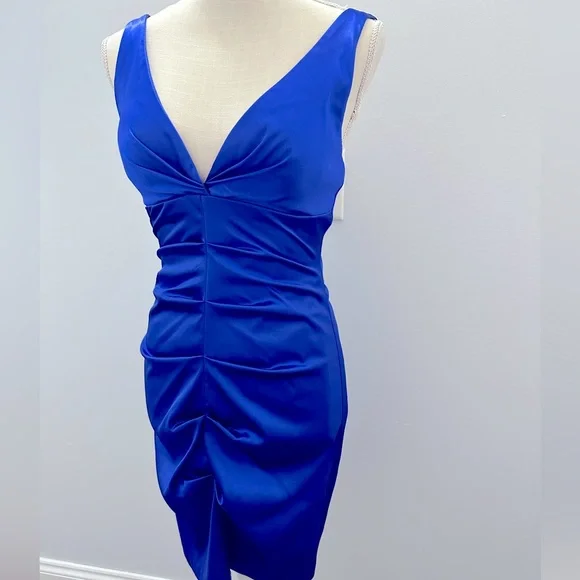 Blue Satin V-Neck dress Size 5/6 - Picture 3 of 8